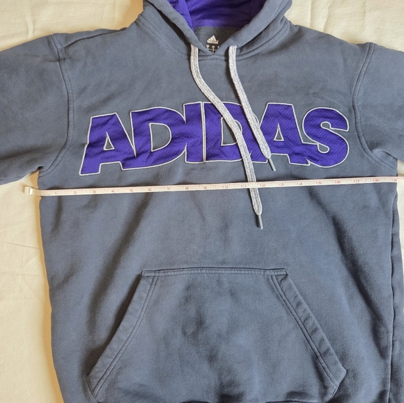 Adidas Men's Charcoal Hoodie with Violet Details Size Small - Picture 3 of 4